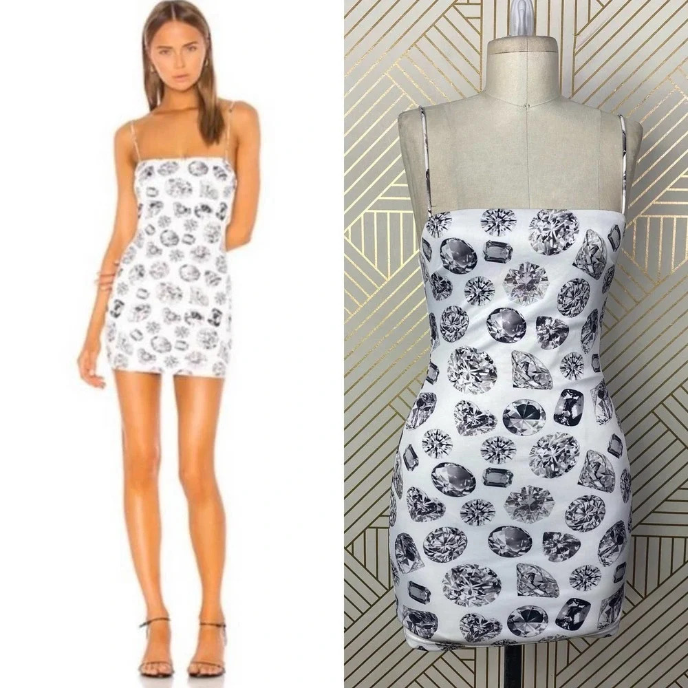 Superdown Jewel Diamond Mini Dress White Silver